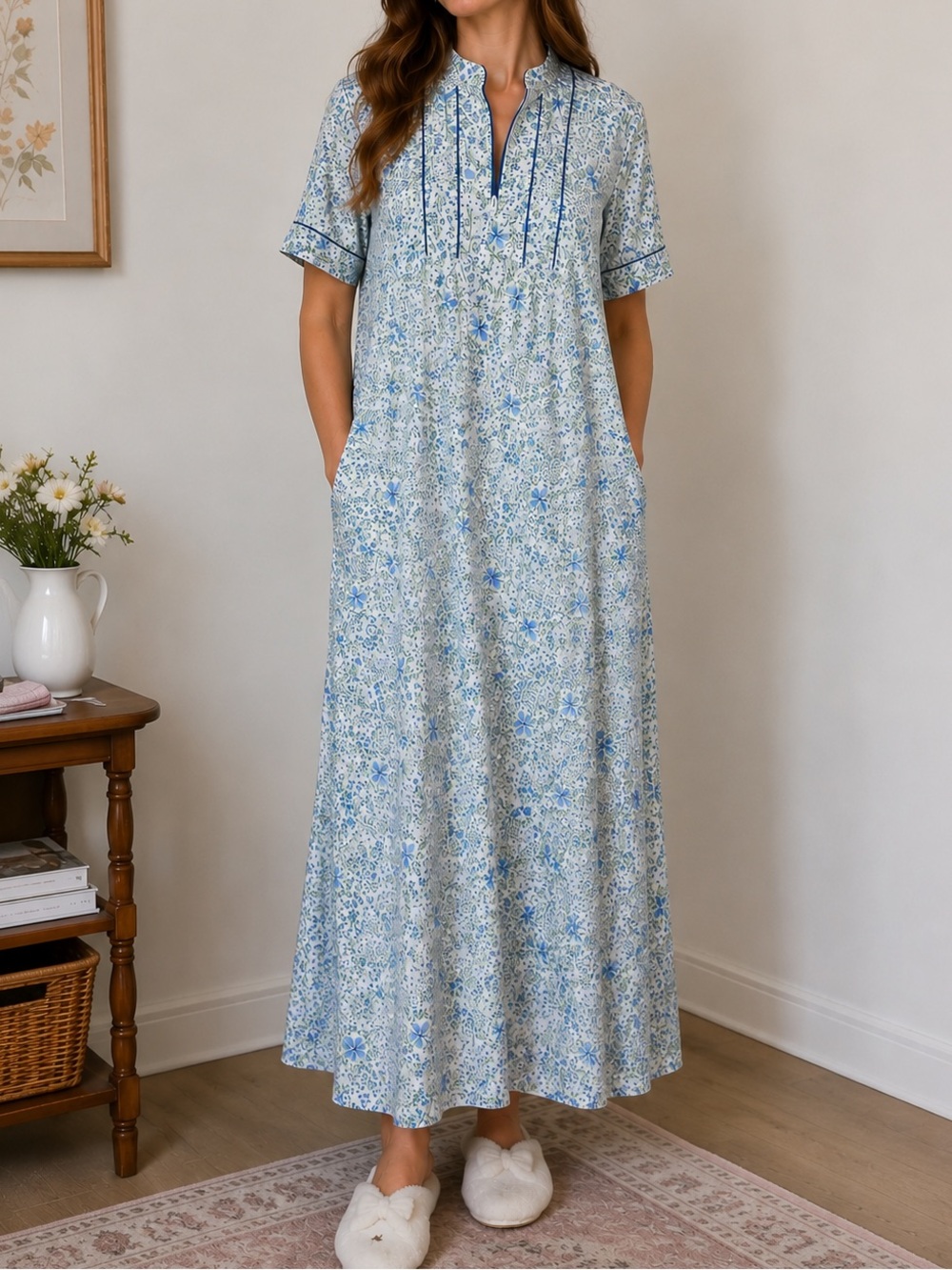 Vintage Loungees Floral Butterfly Zip Front Housecoat Hostess Lounge Maxi Dress - Picture 1 of 9